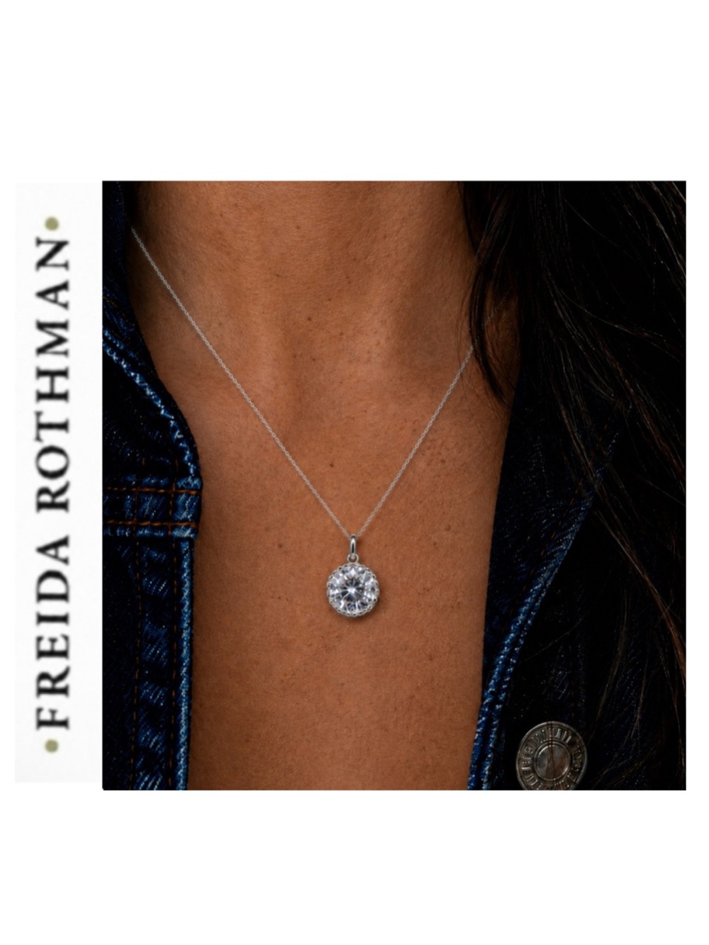 Freida Rothman Rhodium Classic Round Solitaire Cubic Zirconia Pendant
